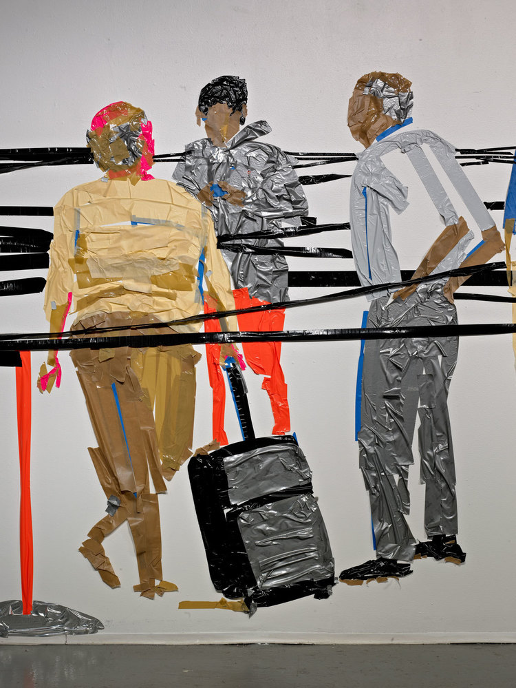  Airport In Security (detail), 8'x44', duct tape on wall, 2012 