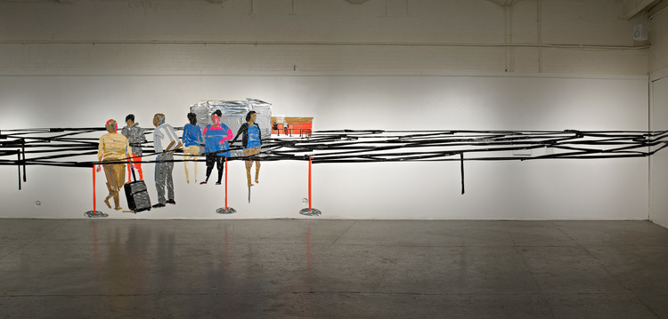  Airport In Security (installation view), 8'x44', duct tape on wall, 2012 