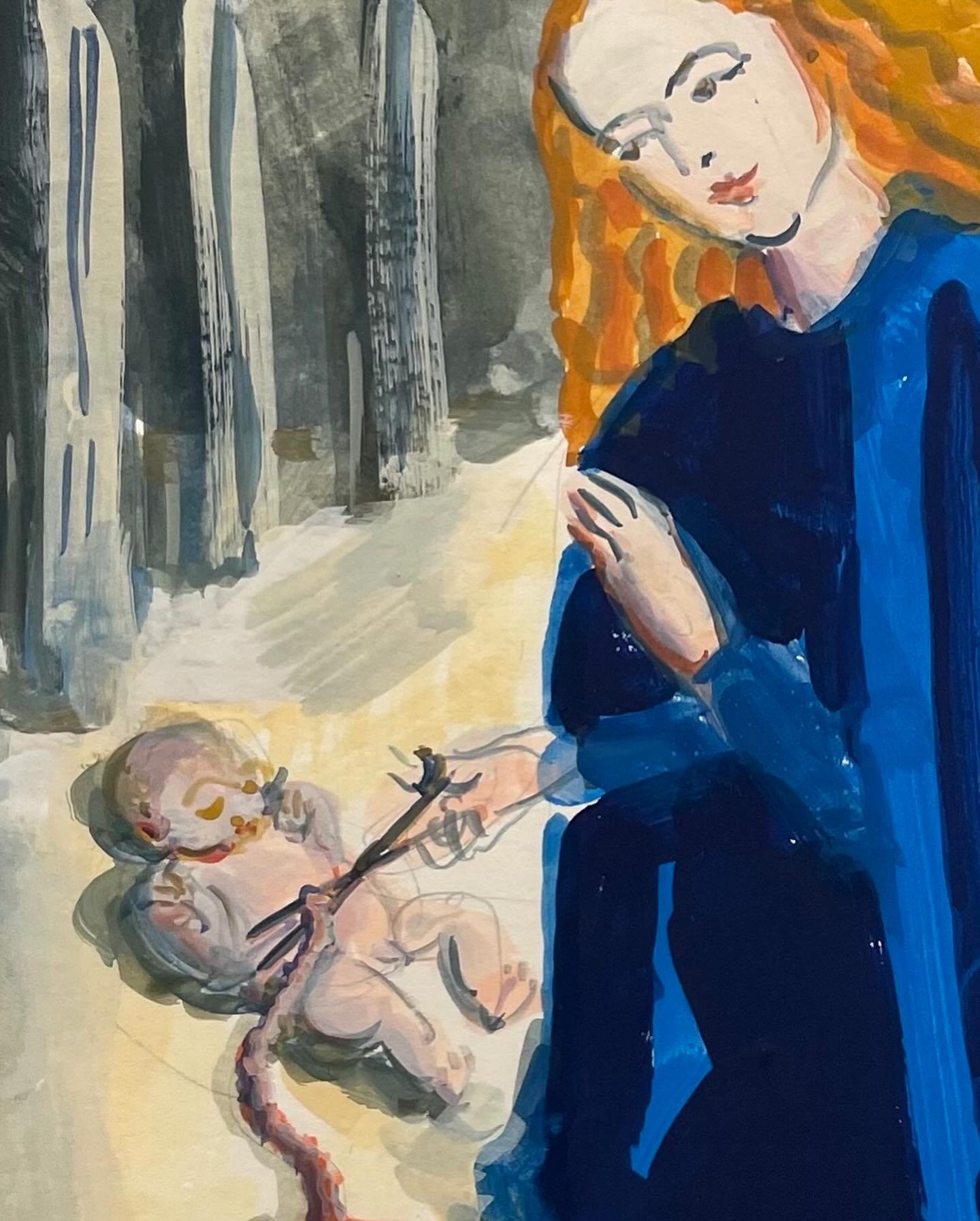 Afterbirth (from the Madonna Life Cycle), 11&rdquo;x15&rdquo;, gouache on paper, 2024⁠
Third in my new series, The Madonna Life Cycle. #canonindrag #tirtzahbassel #painting