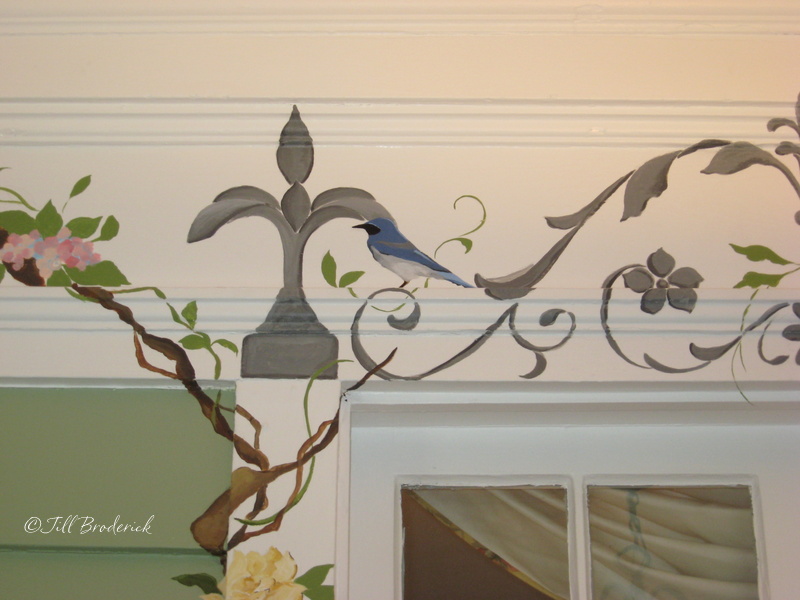 DETAIL OF IRONWORK AND FLOWERING VINES - INDOOR PORCH