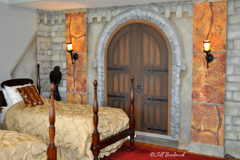 HAND PAINTED STONE WALL AND PRETEND DOOR