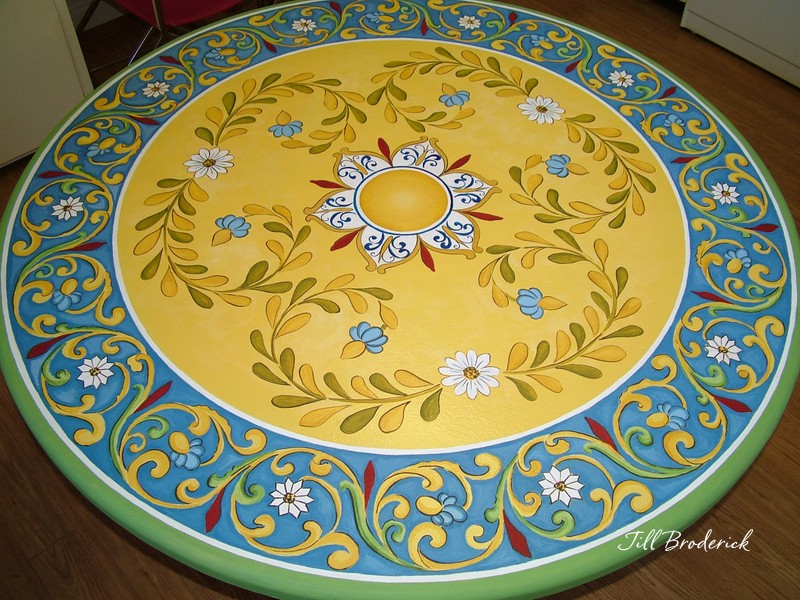 HAND PAINTED TABLE TOP - 48"D - ACRYLIC