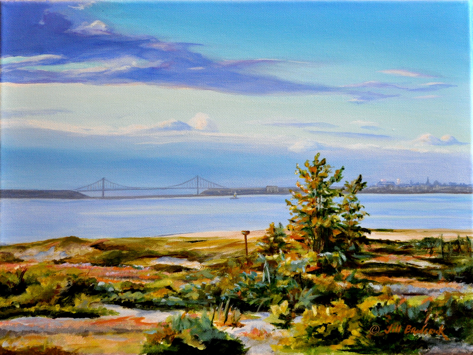 SANDY HOOK, NJ WITH NY IN THE DISTANCE - ACRYLIC ON CANVAS - 12 X 16 IN