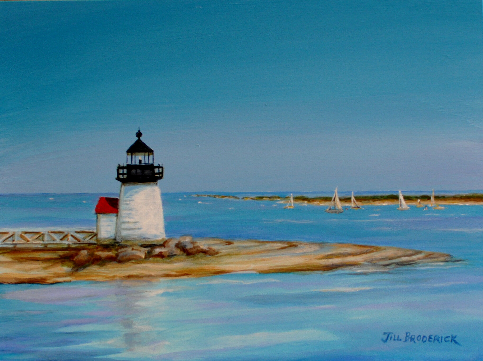 BRANDT POINT LIGHTHOUSE - ACRYLIC ON PANEL  6" x 8"