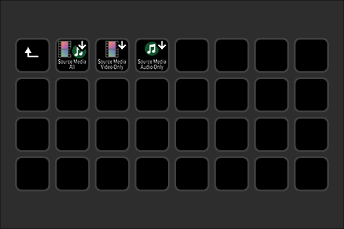Screen displaying media import options for all, video only, and audio only, with empty slots for media