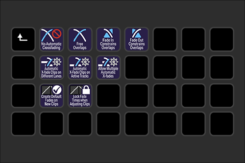 Screenshot of video editing software with icons for crossfading and clip adjustments