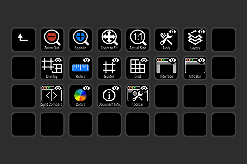 Screenshot of a digital mapping or design software interface with icons for zoom, layers, guides, grid, tools, color, and other features.