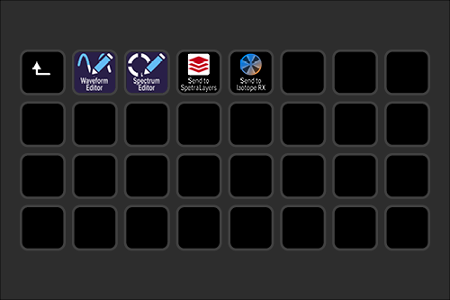 Screenshot of a digital audio workstation (DAW) interface with five plugins or tools loaded, including waveform editor, spectrum editor, send to spectralizer, and send to isotope RX, displayed in a grid layout.