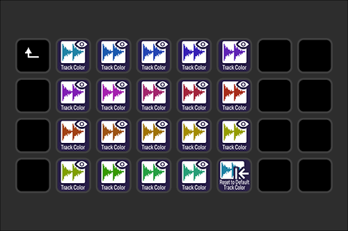 Digital audio editing software interface displaying various track color options, with some options selected and a reset button visible.