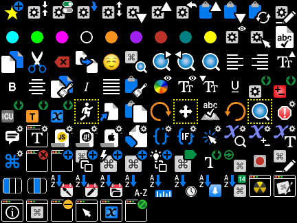 A collection of various digital icons including tools, symbols, emojis, and interface elements arranged in a grid.