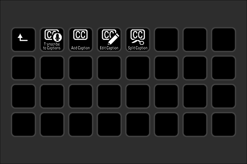 Grid of icons related to captioning and transcription functions.