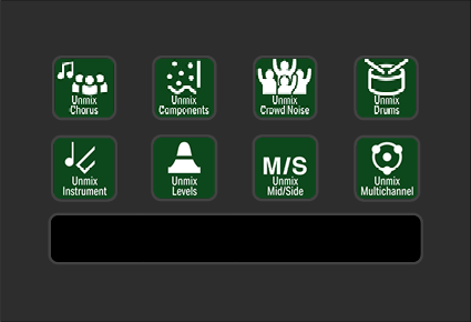 A digital audio workstation interface displaying various sound and music effects icons, including chorus, components, crowd noise, drums, instrument, levels, mid/side, and multichannel options.