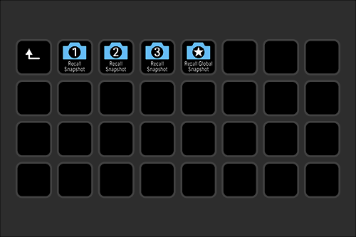 A digital interface with four app icons labeled 'Recall Snapshot' and numbered 1 through 4, arranged in a horizontal row at the top of a dark grid layout.