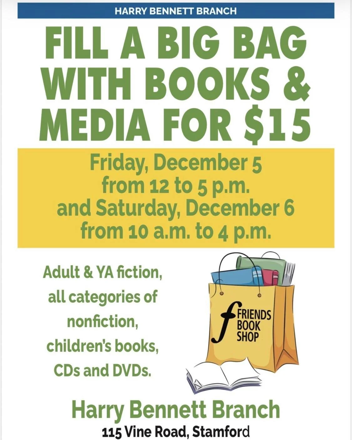 This is a great sale before the holidays. Imagine bags full of DVDs and CDs. Cant be beat! @@ferglibrary