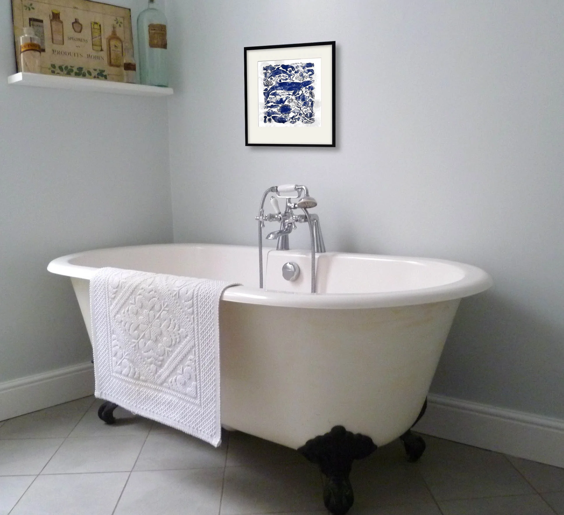 Creatures of the Sea paper print framed on a wall