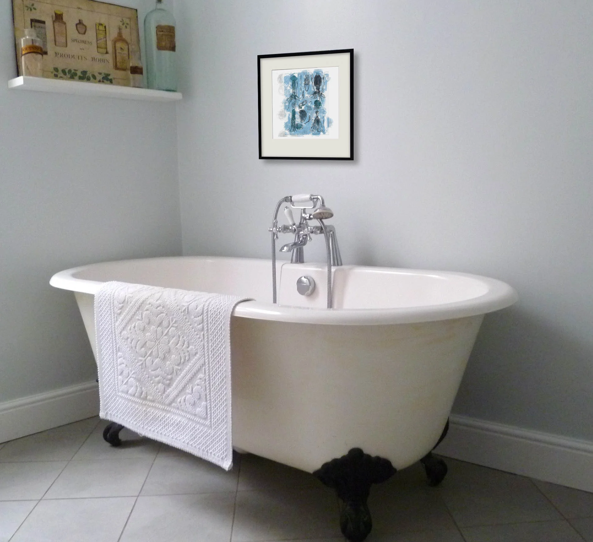 Squid paper print framed on a wall