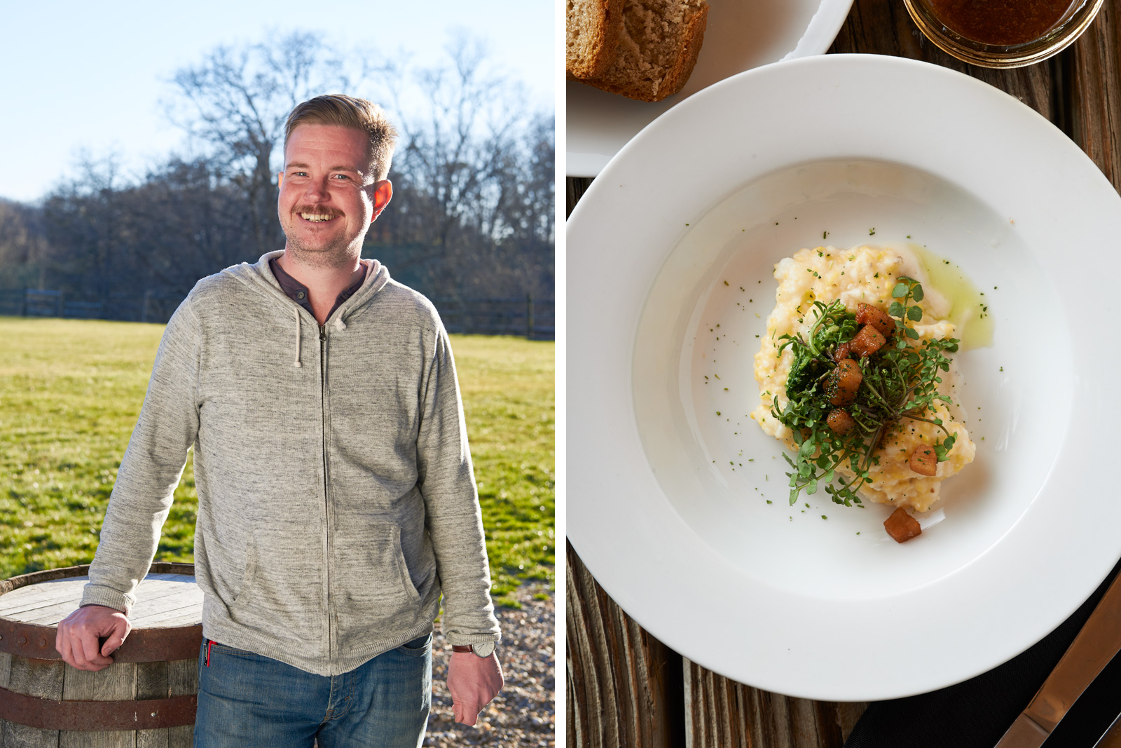 Chef Matt Dawes, Hominy porridge with Creasy Greens & Fatback by chef Matt Dawes