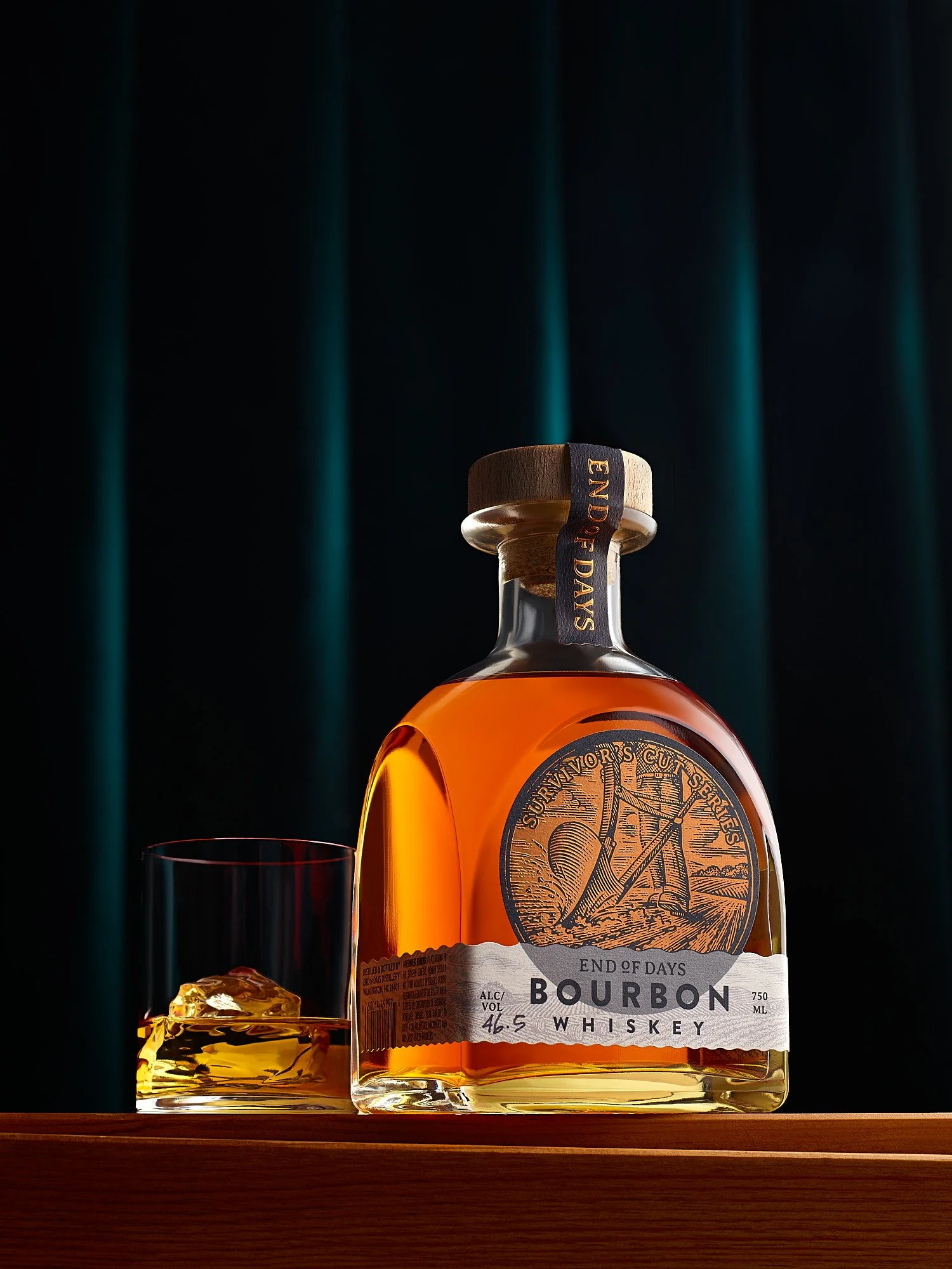 End of Days Bourbon Whiskey Bourbon whiskey bottle advertising photography dark background by Dhanraj Emanuel, spirits photographer national