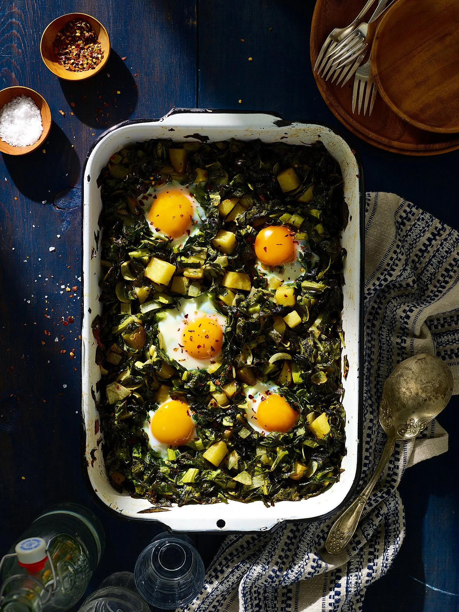 Baked egg yolk dark dramatic tension overhead food advertising photography by Dhanraj Emanuel, editorial food photographer Greensboro NC