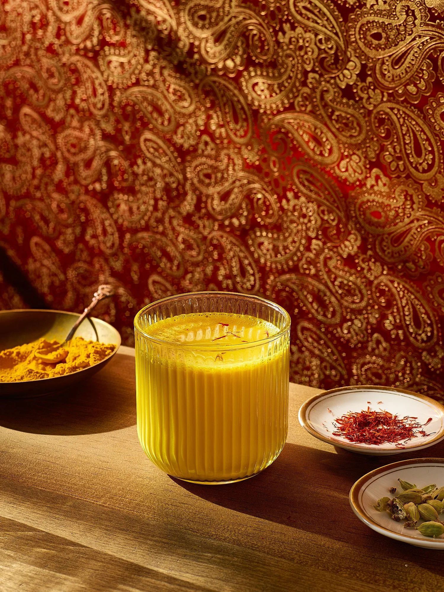 Golden milk turmeric drink committed color food advertising photography by Dhanraj Emanuel, CPG beverage photographer