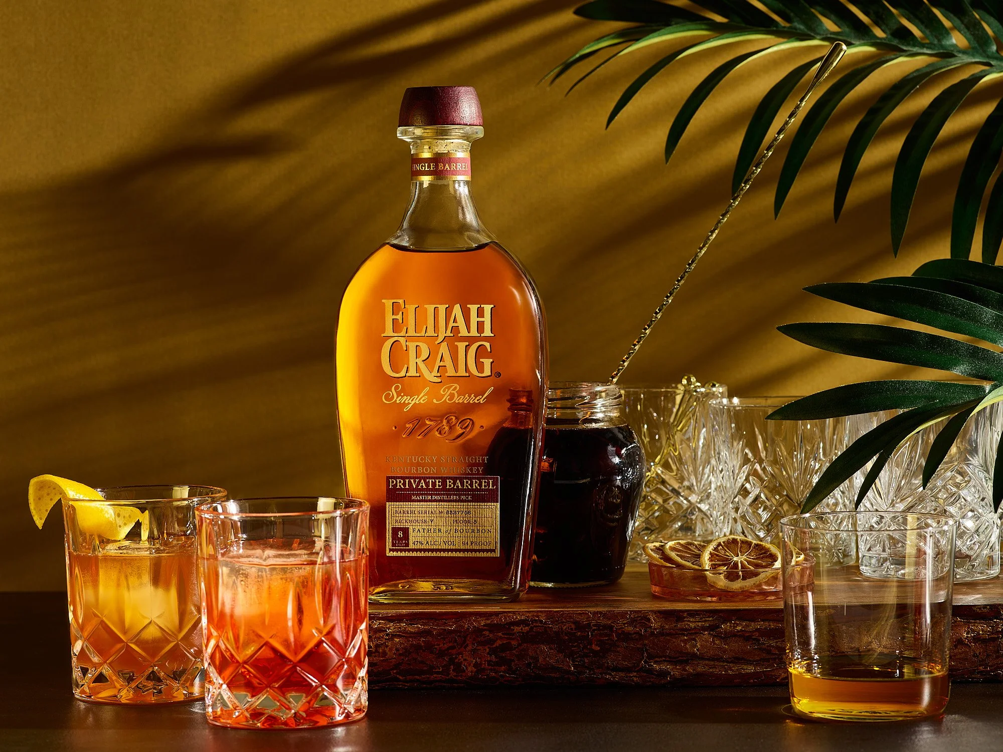 Elijah Craig Barrel Select bourbon cocktails by Lentz Ison for Dram and Draught beverage advertising photography by Dhanraj Emanuel, spirits photographer Greensboro NC