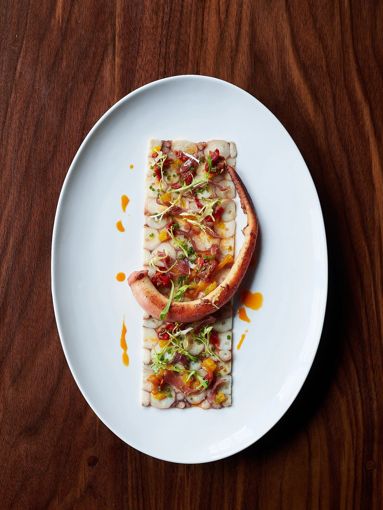 Octopus tentacle dish The Alley Light restaurant editorial food photography for The Washington Post by Dhanraj Emanuel, restaurant photographer Greensboro NC