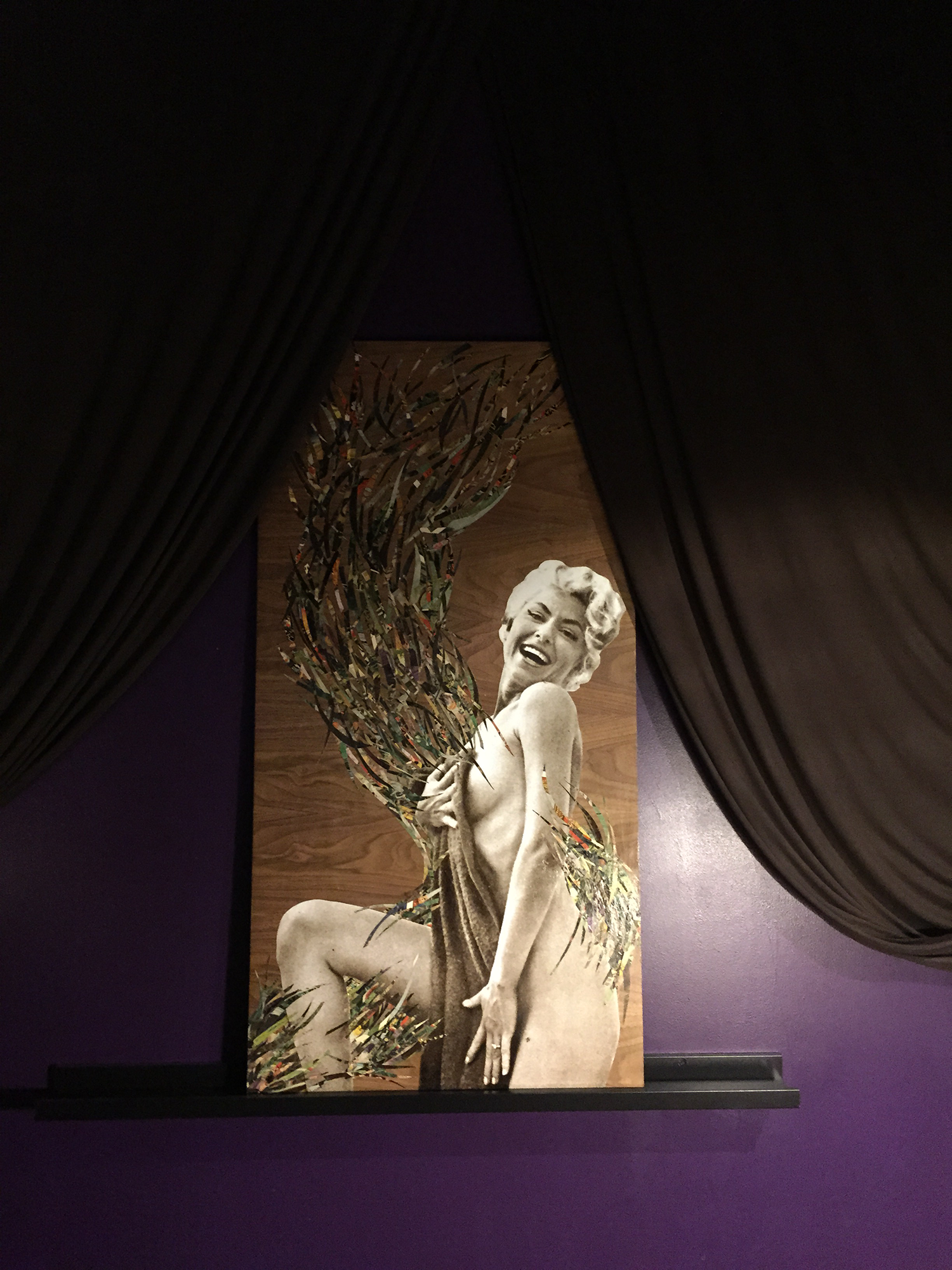 Peek-a-boo: 1959 Frolic + 1959 Philadelphia Enquirer , mixed media on cherrywood panel, 24" x 48", 2015