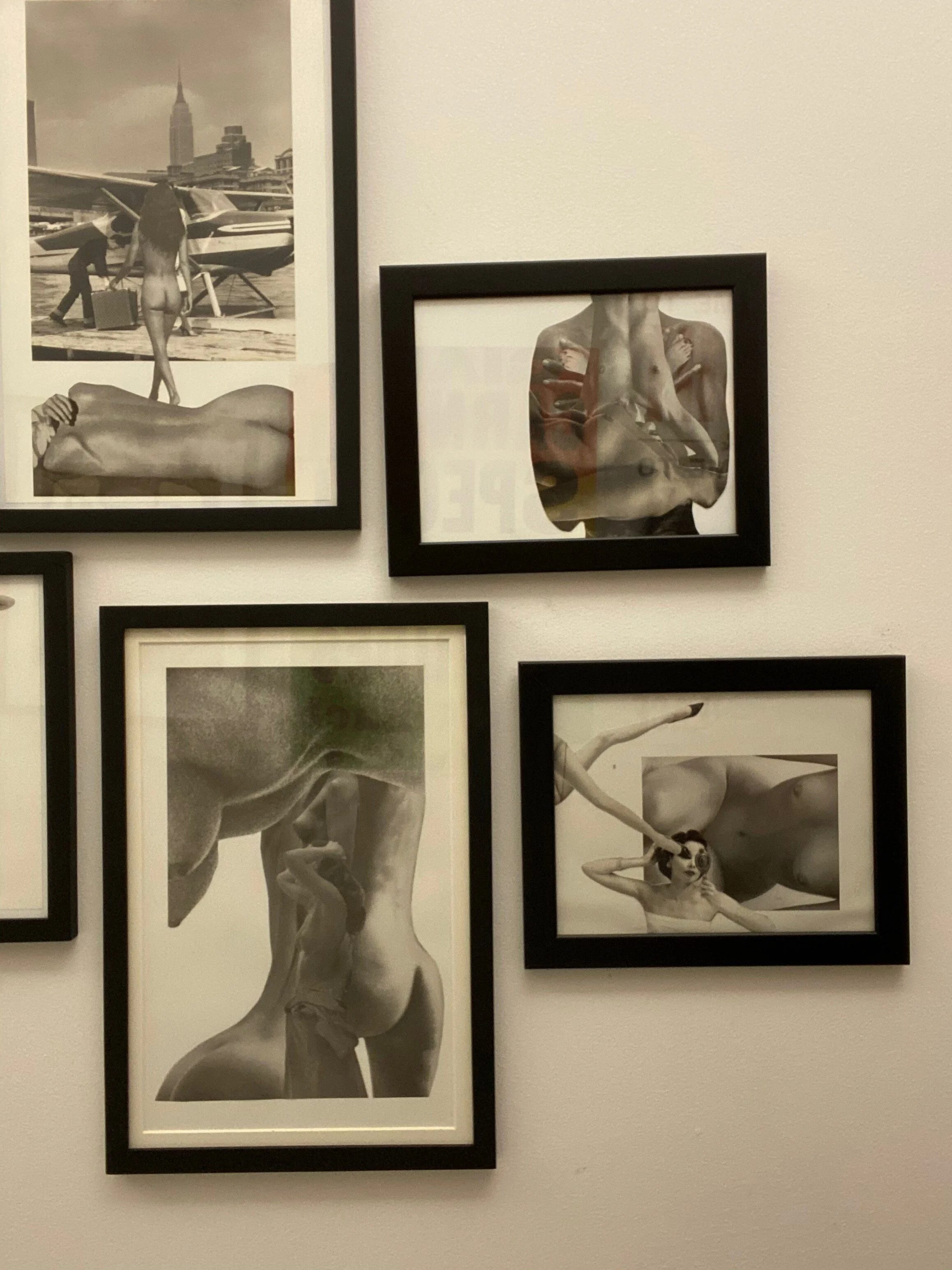 Hallway installation of recent collages, October 2020,