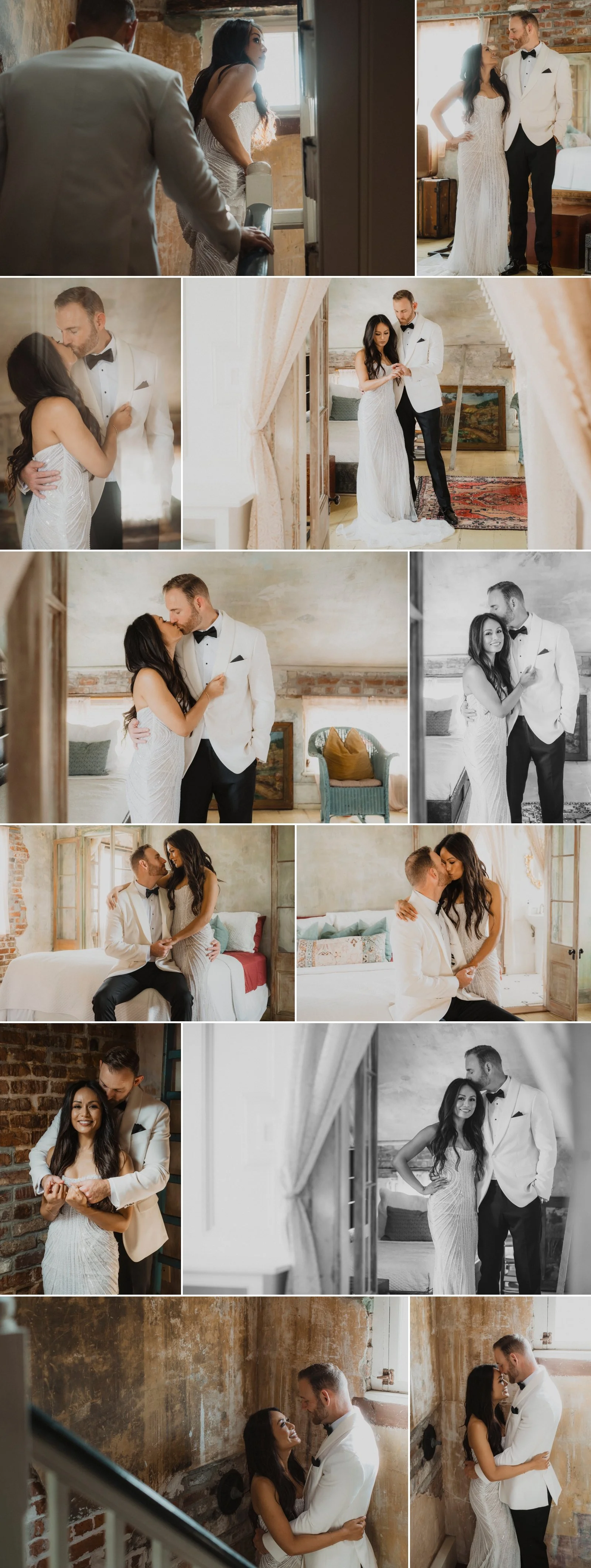 Intimate portraits of bride and groom before ceremony