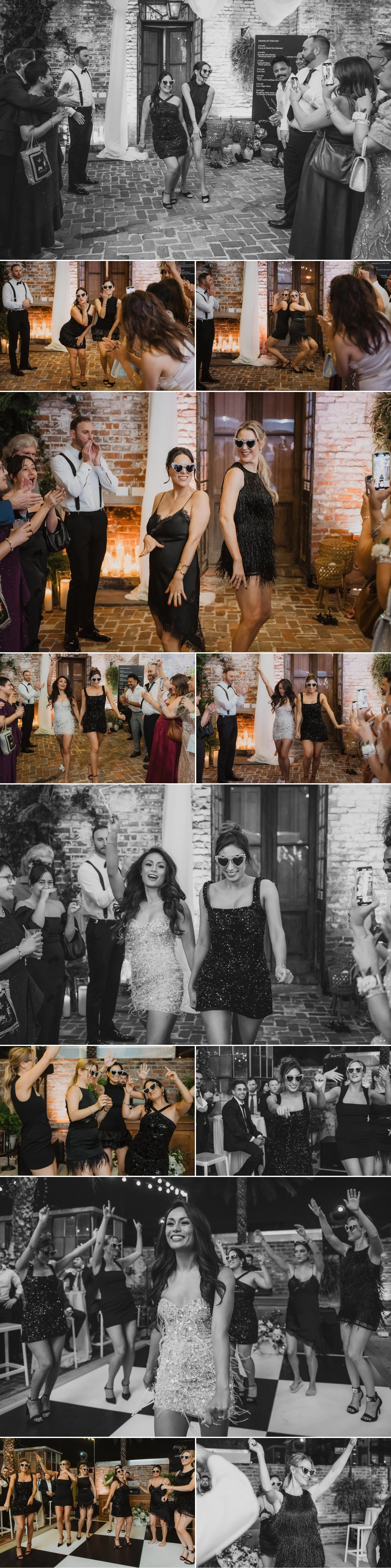 Bridesmaids dancing together during reception