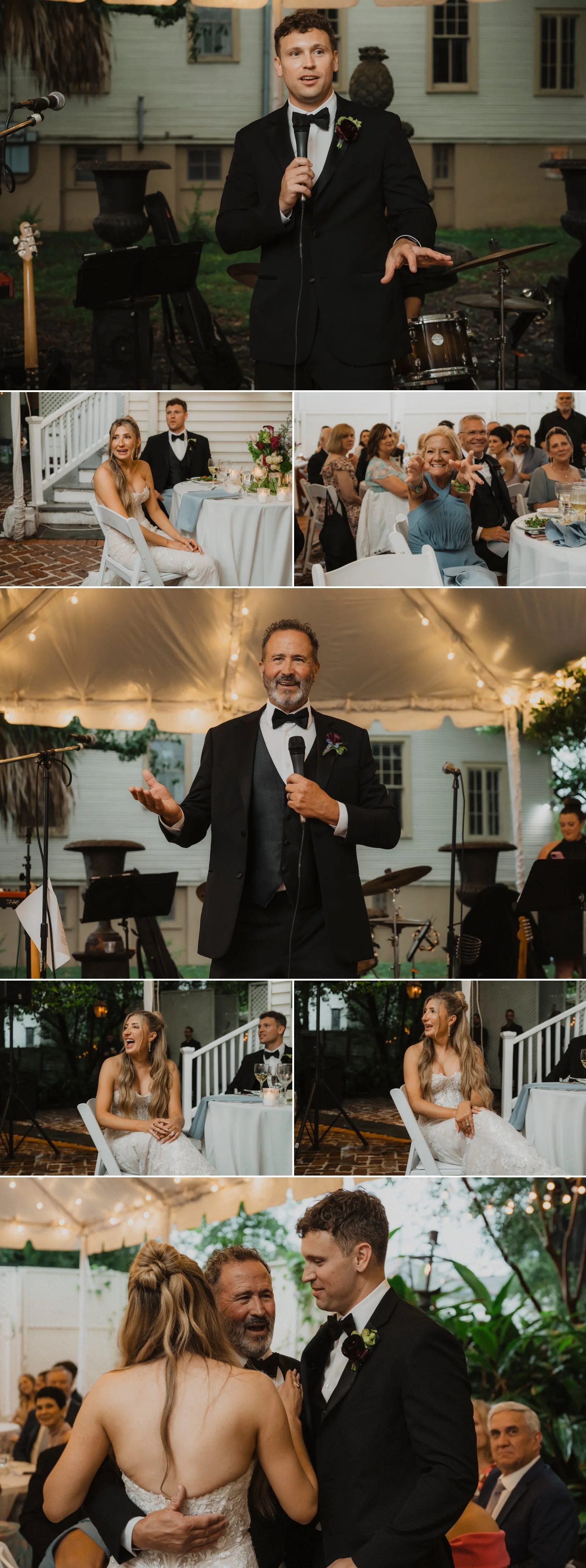 Wedding reception speeches and guest reactions during Lily and Ryan’s Degas House wedding