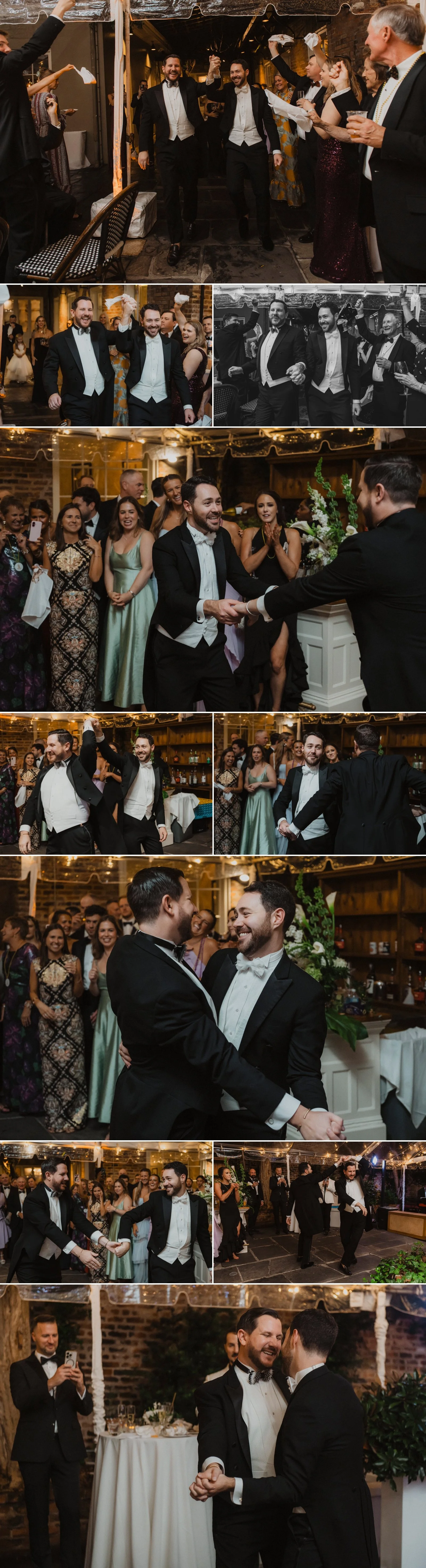 Wedding reception dancing in the courtyard at Broussard’s restaurant in New Orleans