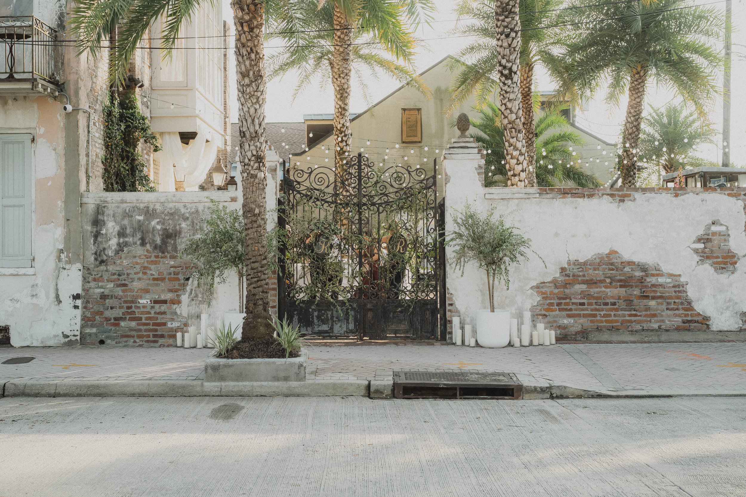 Ceremony seating and floral details in the Race + Religious courtyard
