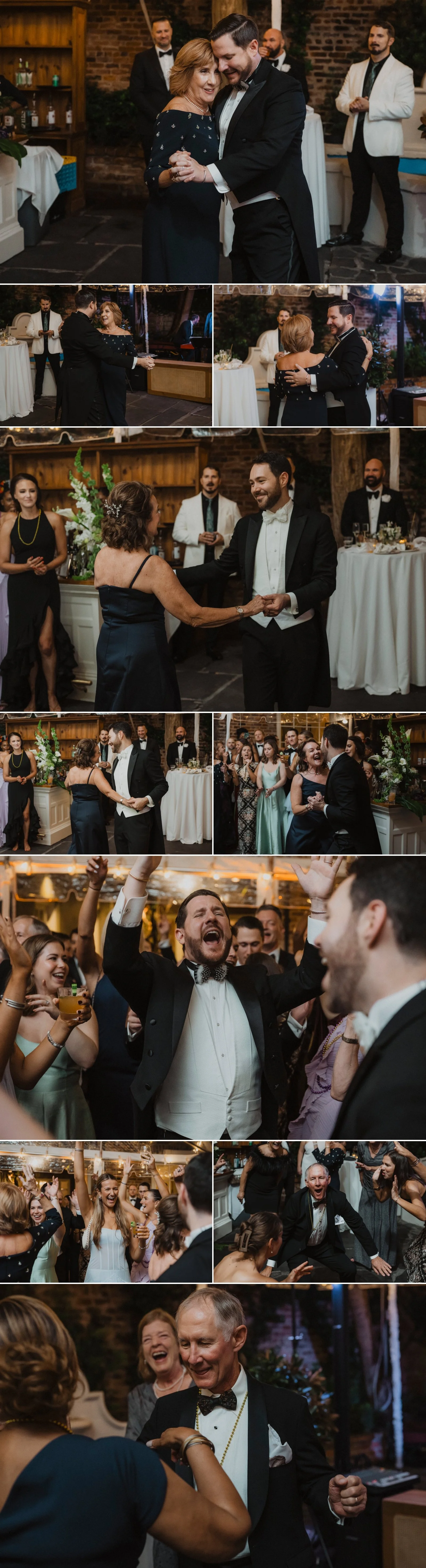 Guests celebrating on the dance floor at Broussard’s French Quarter wedding reception