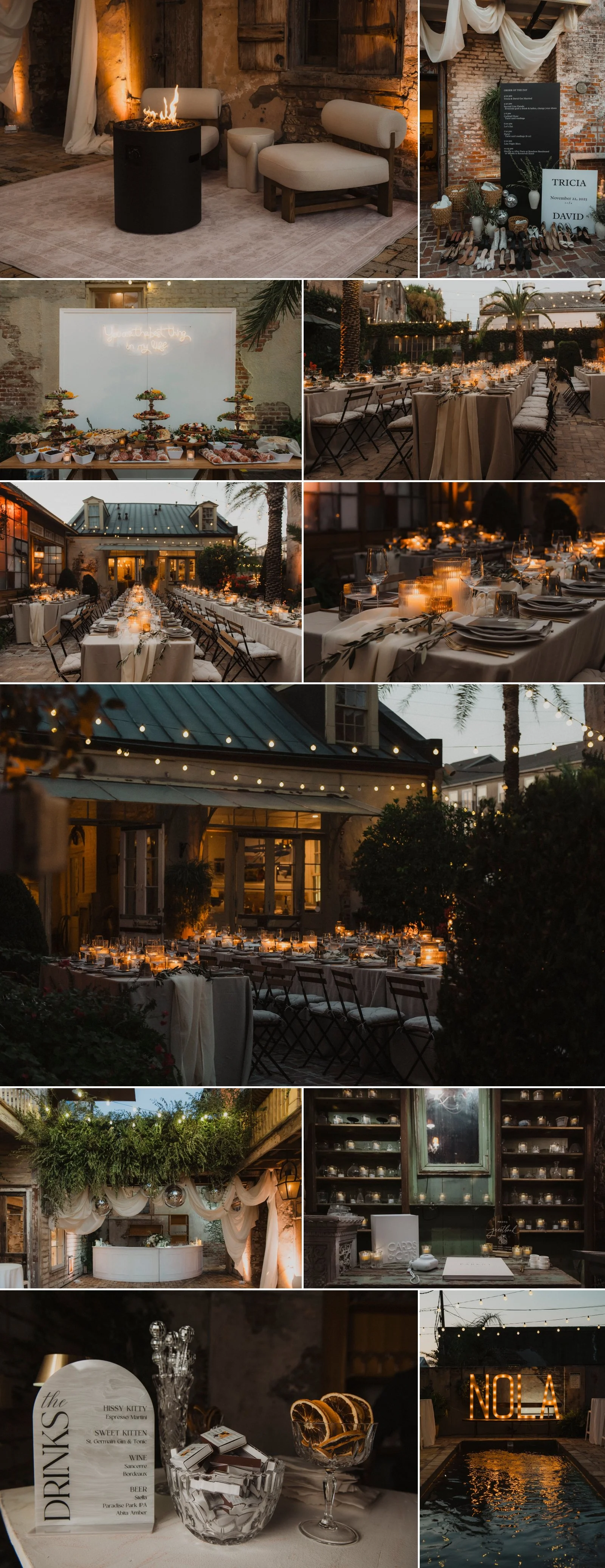 Intimate candlelit table settings during evening wedding reception