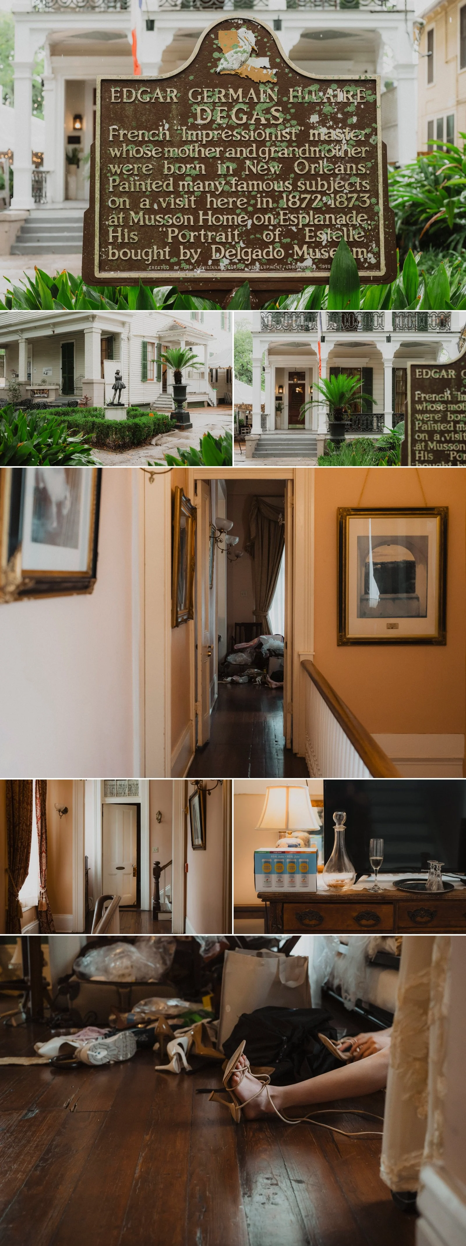 Degas House wedding venue details with historic New Orleans architecture, courtyard views, and getting ready spaces