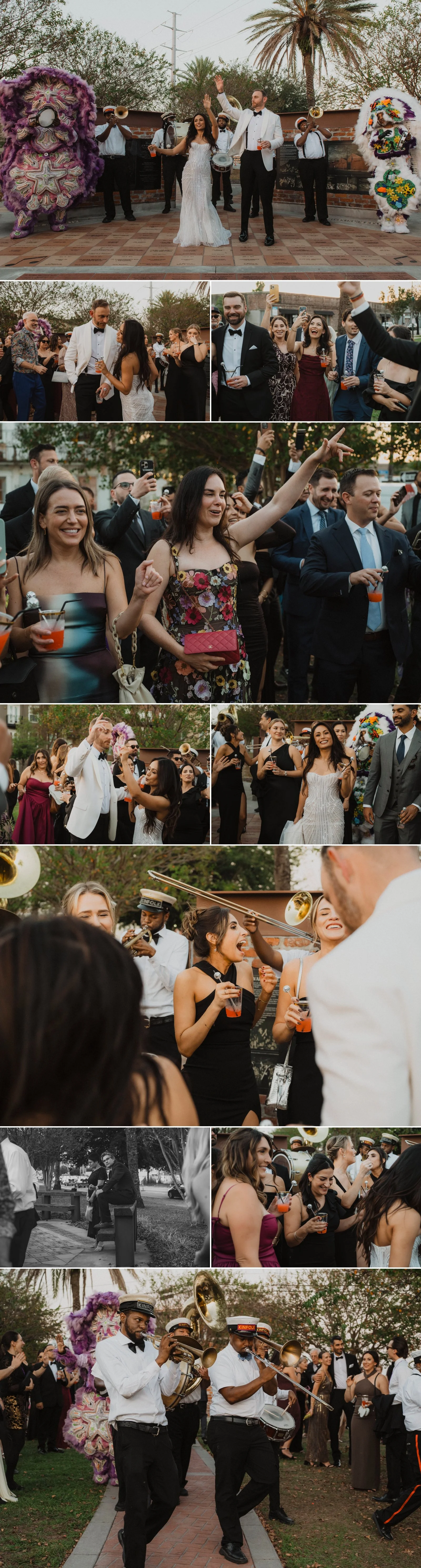 Mardi Gras Indians during wedding second line