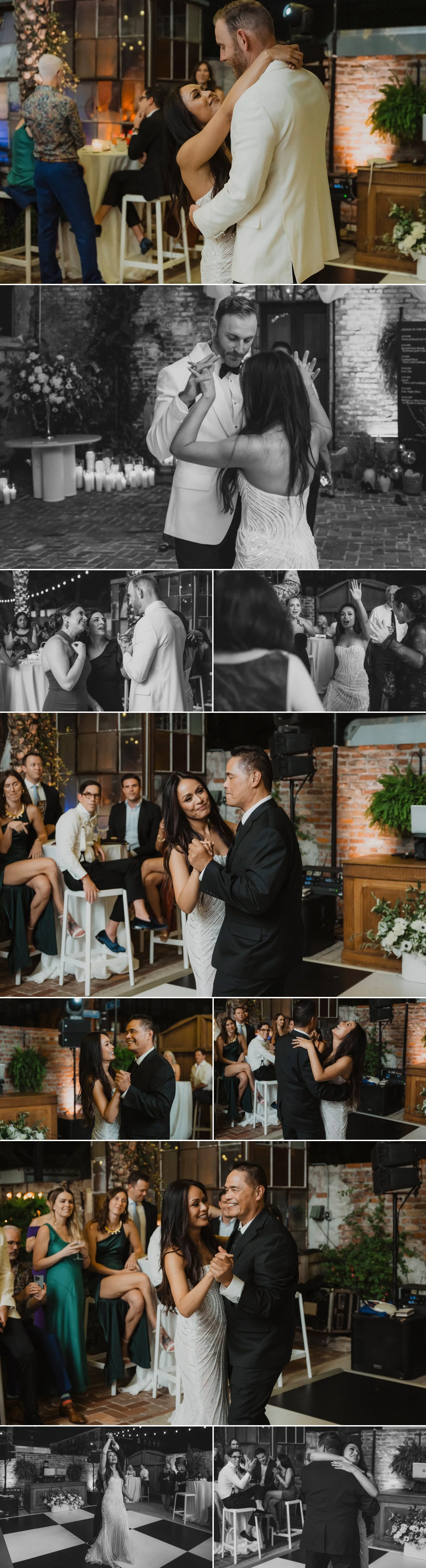 Bride and groom sharing first dance at outdoor wedding reception