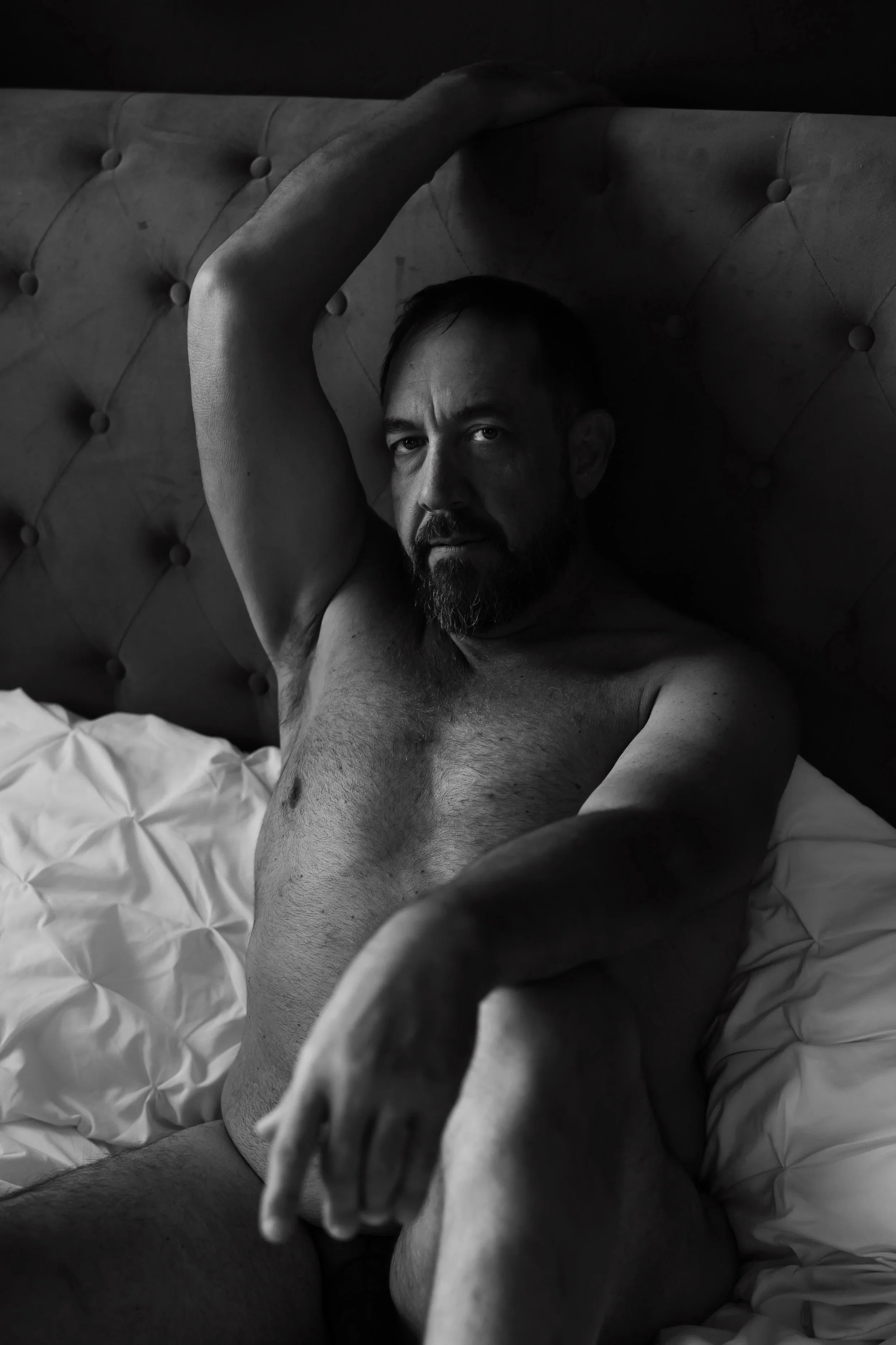 Men's Boudoir Photography Tucson | Black & White Bedroom Session