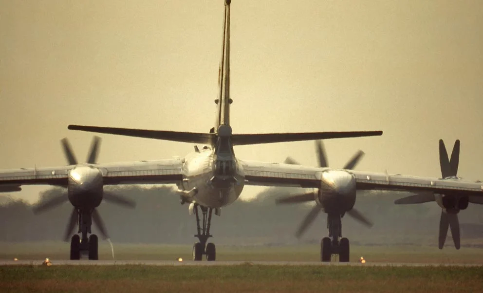 Tupolev TU95 'Bear'. Note the vortex earthing from one of the props.