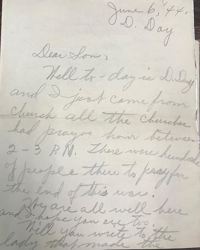D-Day +75 years
.
A letter written on June 6, 1944 by my great grandmother to one of her three sons serving in the US Army. Eduardo, her youngest, was not yet in Europe but he would eventually be among the occupying forces in France and Germany, including the Battle of the Bulge.
While we remember those who stormed the beaches, it’s something also to think of millions of Americans at home praying for them in unison. .
#dday #wwii 💙❤️
