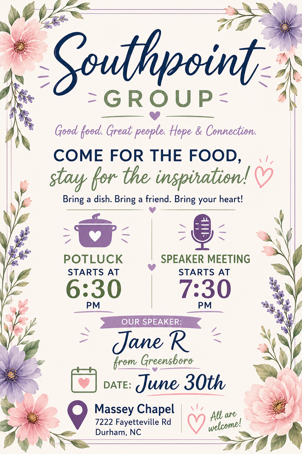 Southpoint Group Potluck &amp; Speaker Meeting