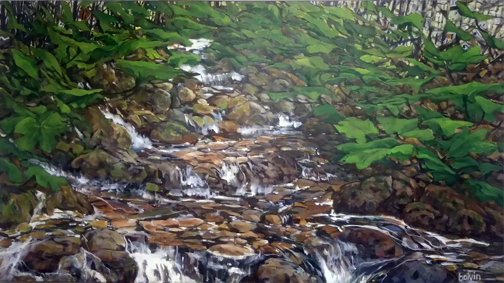 Clubfoot Stream, 31 x 57, acrylic, $1575