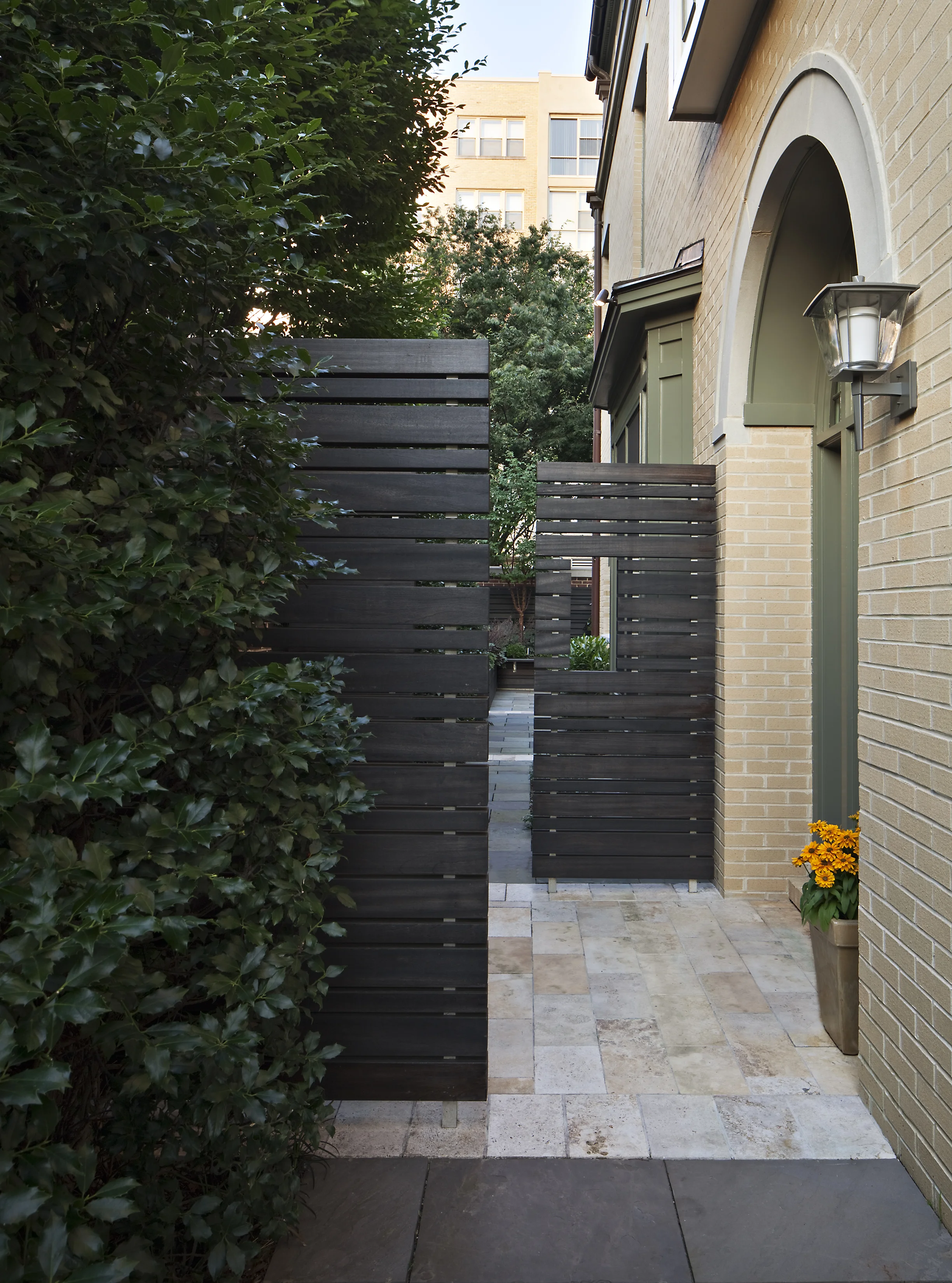 Project Location: Washington, DC (Cathedral Heights) Completion: 2010 General Contractor: Quarry Aquatics, Evergro Landscaping Primary Material Palette: bluestone, brick, European hornbeam Photos By: Allen Russ Awards: Honor Award, American Society of Landscape Architects Maryland Chapter, 2009