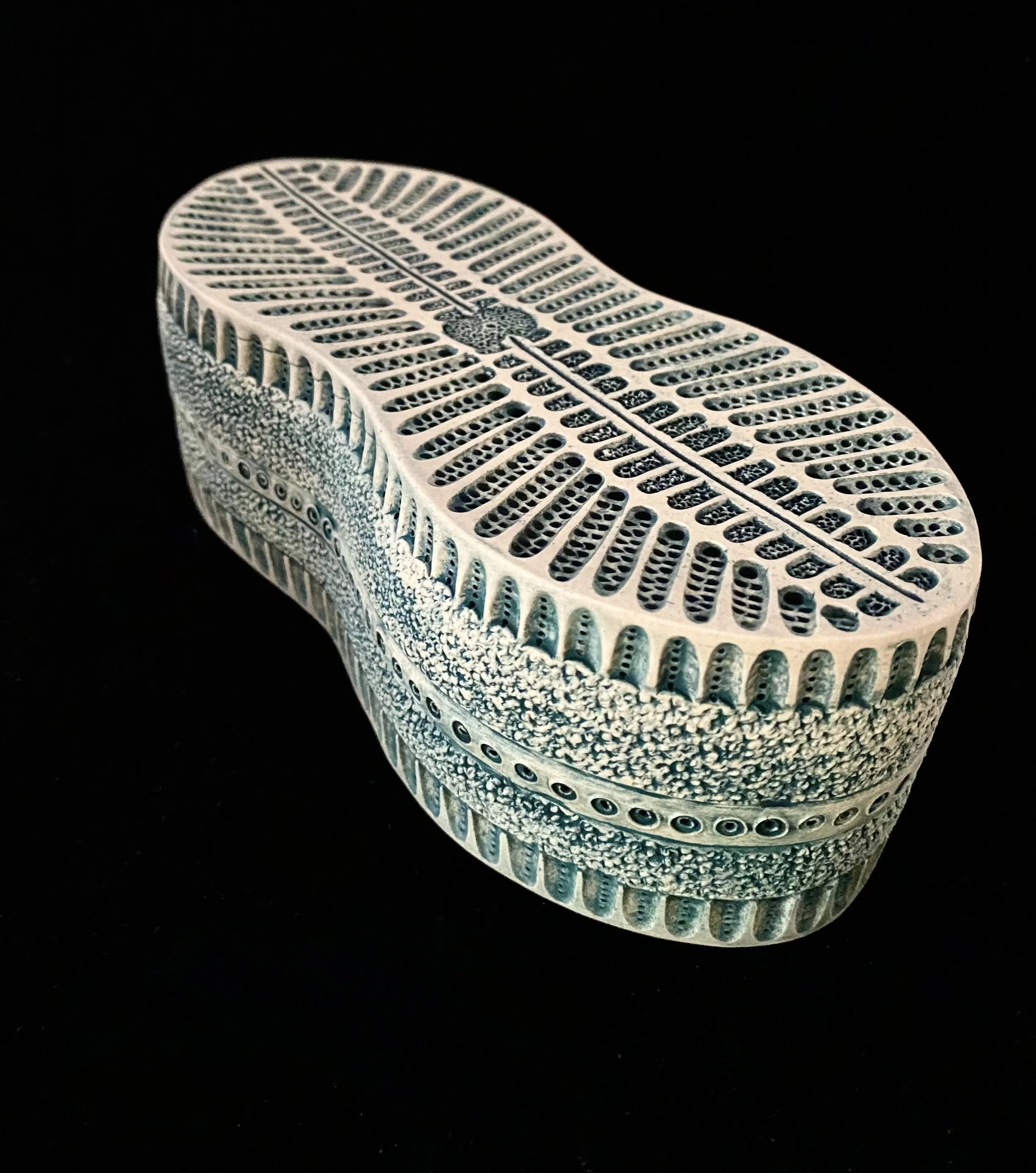 Peanut shaped diatom sculpture, sea green