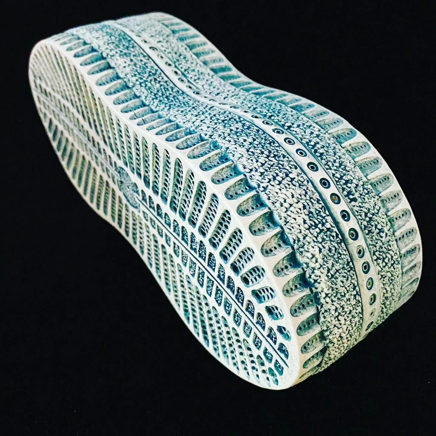 Peanut shaped diatom sculpture, sea green, view #2