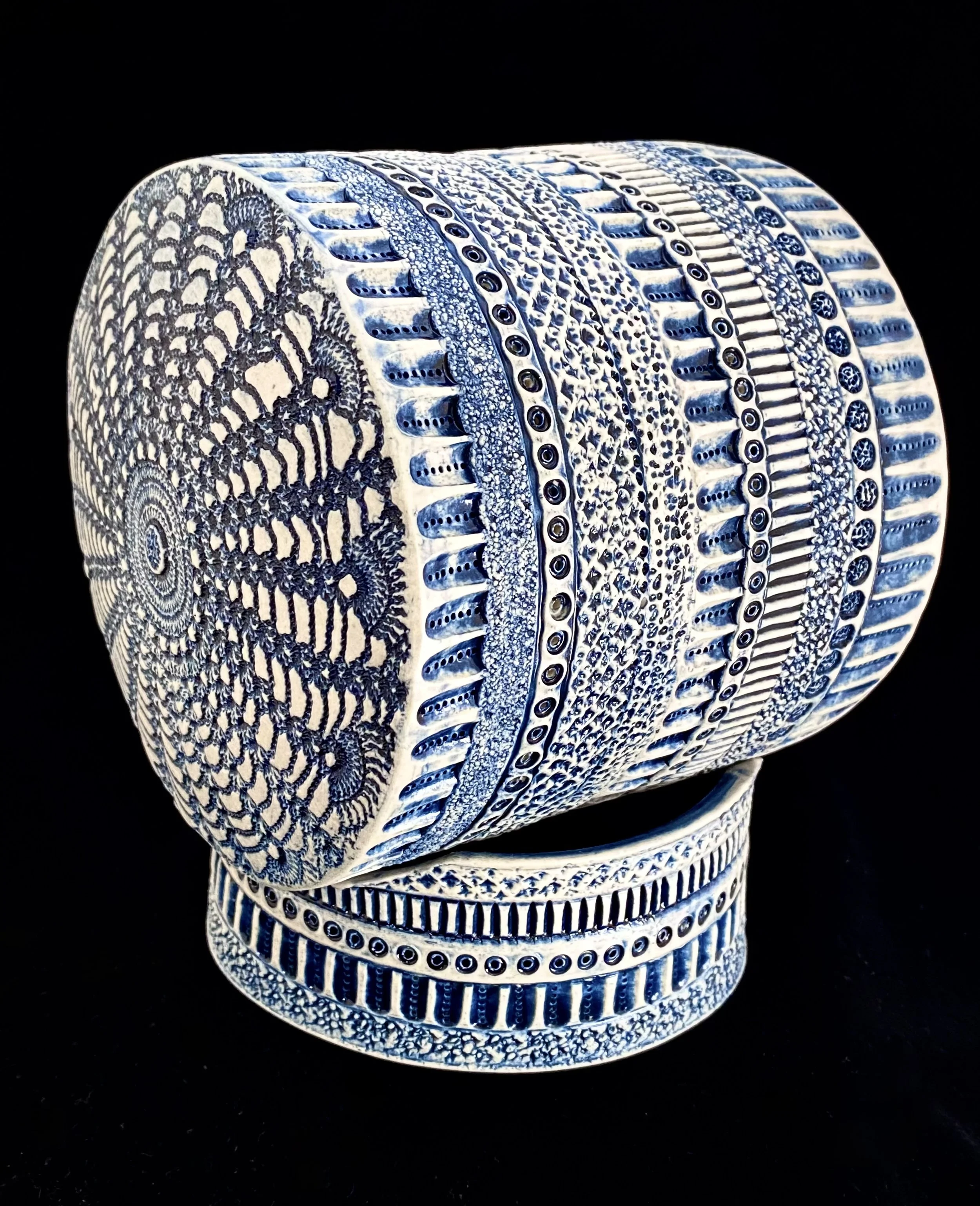 Diatom Sculpture with stand, cobalt wash