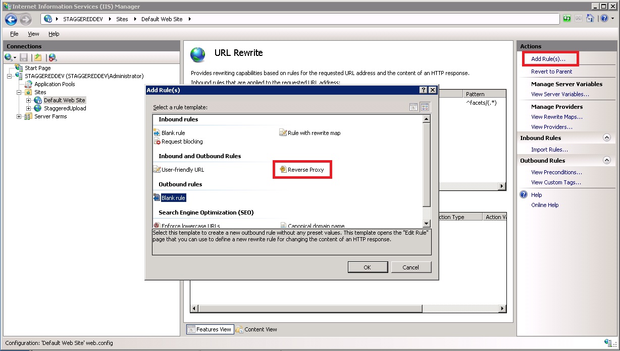 Click Add Rule(s), then Reverse Proxy in the subsequent window and follow instructions