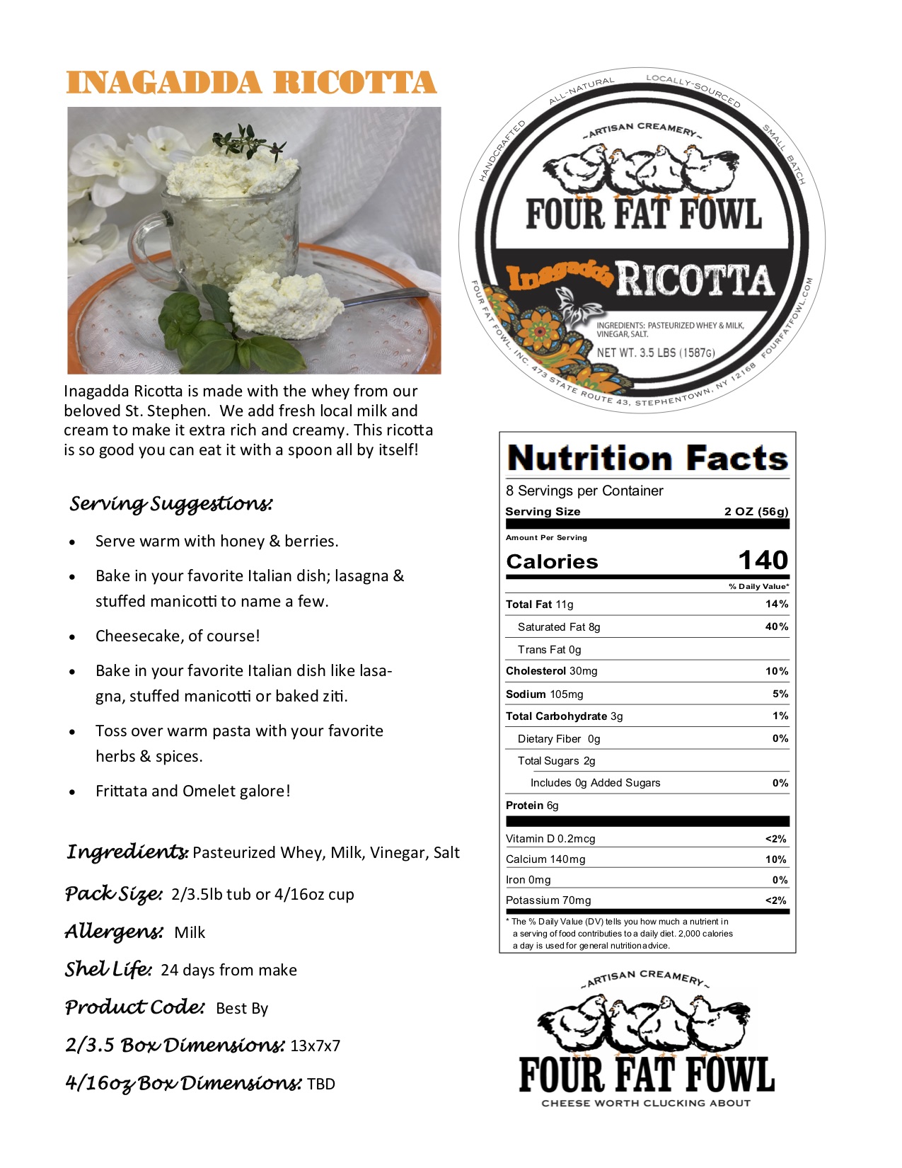 Inagadda Ricotta Spec Sheet