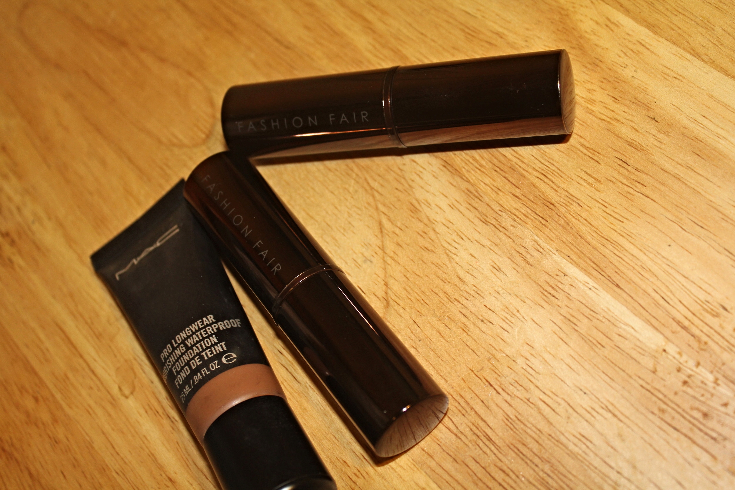 MAC Pro Longwear Foundation in NC50, Fashion Fair Foundation Sticks in Teak and Nutmeg 